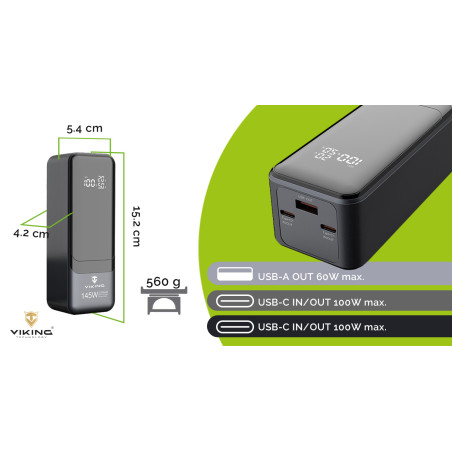 Viking PN-964PD 27000 mAh/Output:1xUSB-A,2xUSB-C/Input:2xUSB-C/ LED display