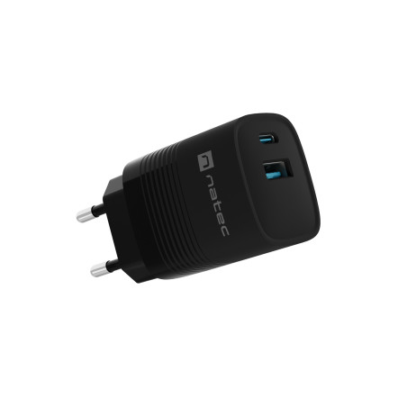 Univerzálna USB nabíjačka Natec RIBERA GaN 30 W, 1X USB-A, 1X USB-C, čierna