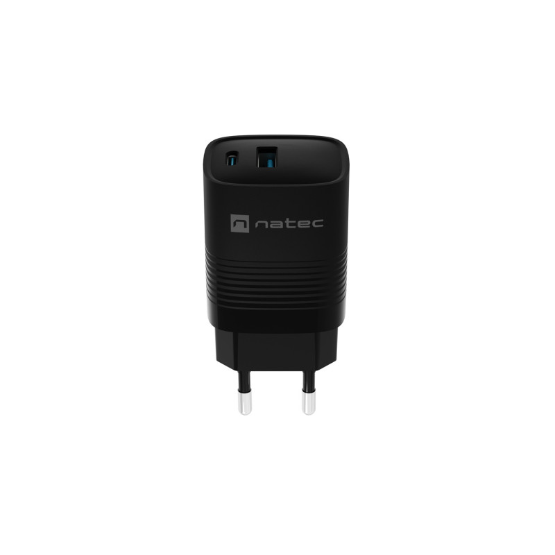 Univerzálna USB nabíjačka Natec RIBERA GaN 30 W, 1X USB-A, 1X USB-C, čierna