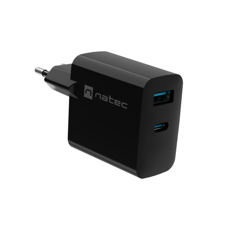 Univerzálna USB nabíjačka Natec RIBERA GaN 45W, 1X USB-A, 1X USB-C, čierna