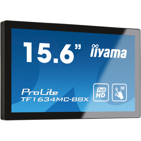15,6" iiyama TF1634MC-B8X: IPS, FullHD, capacitive, 10P, 450cd/m2, VGA, DP, HDMI, IP65, čierny