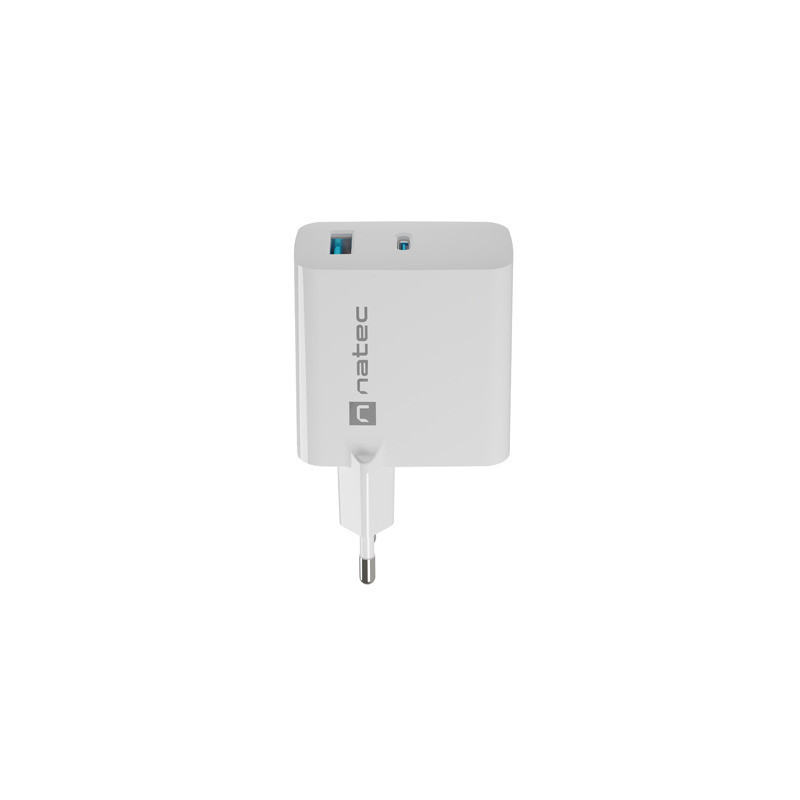 Univerzálna USB nabíjačka Natec RIBERA GaN 1X USB-A + 1X USB-C 65W, Biela