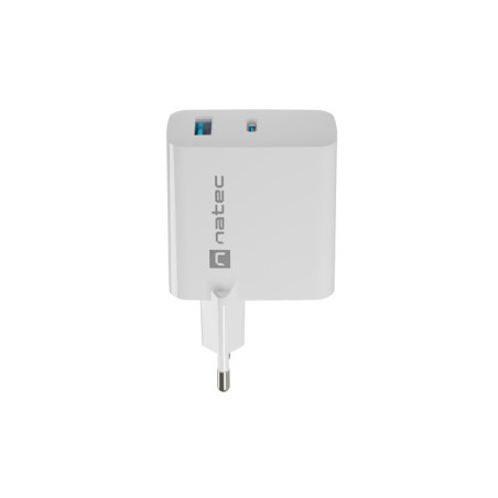 Univerzálna USB nabíjačka Natec RIBERA GaN 1X USB-A + 1X USB-C 65W, Biela