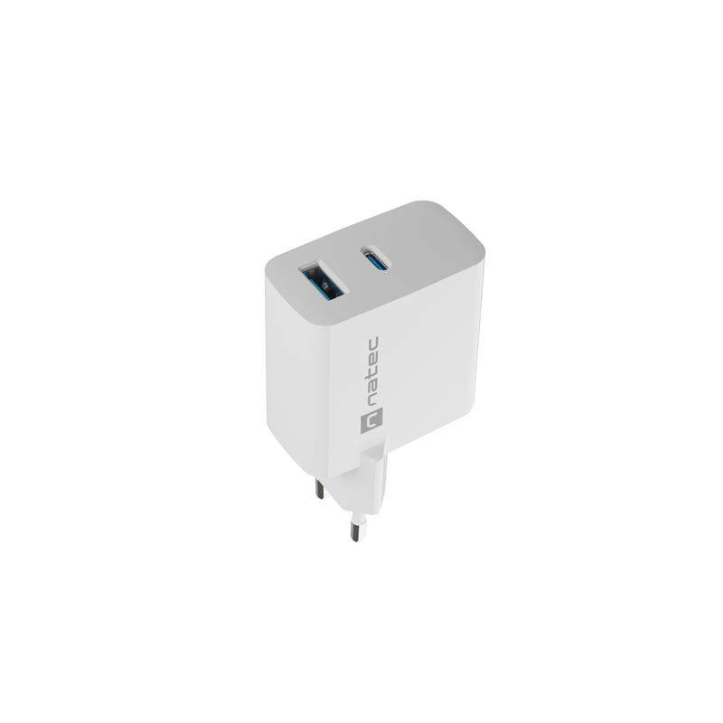 Univerzálna USB nabíjačka Natec RIBERA GaN 1X USB-A + 1X USB-C 65W, Biela