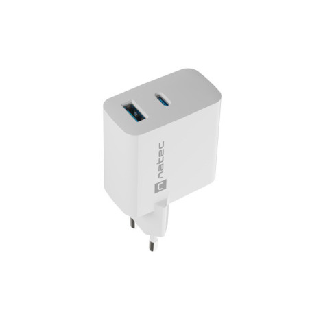 Univerzálna USB nabíjačka Natec RIBERA GaN 1X USB-A + 1X USB-C 65W, Biela