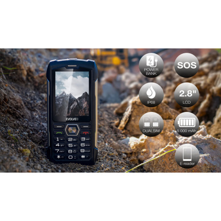 EVOLVEO StrongPhone H1, vodotesný odolný Dual SIM telefón, čierna-šedá