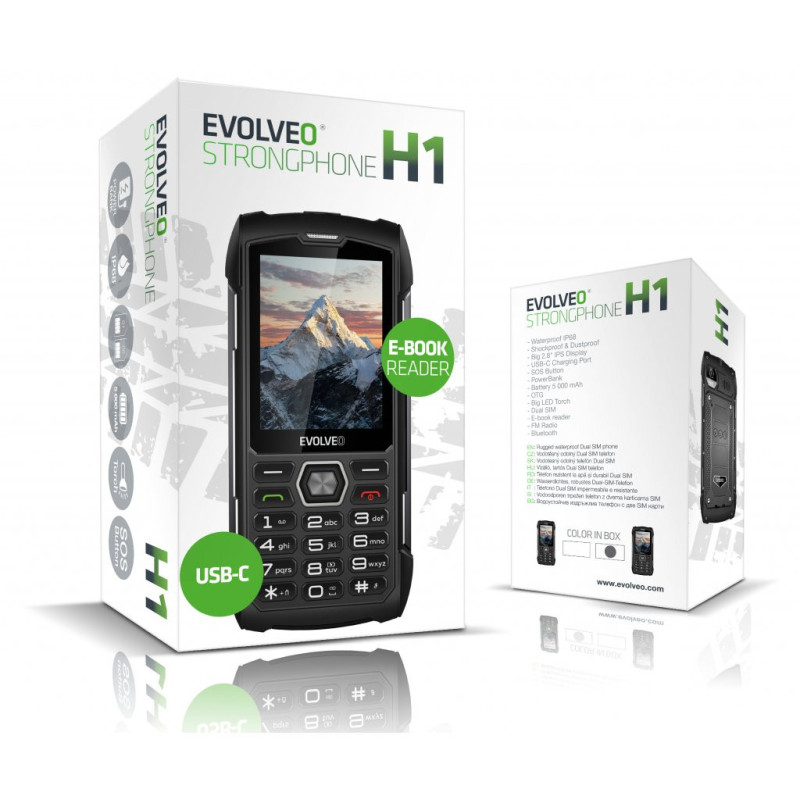 EVOLVEO StrongPhone H1, vodotesný odolný Dual SIM telefón, čierna-strieborná