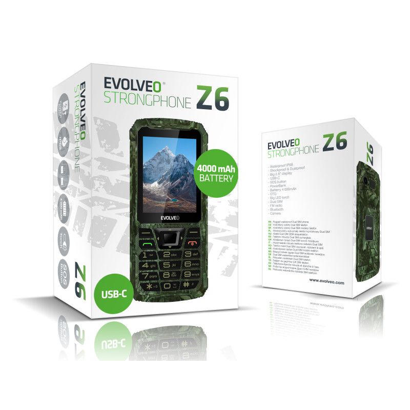 EVOLVEO StrongPhone Z6, vodotesný odolný Dual SIM telefón, lovecká kamufláž