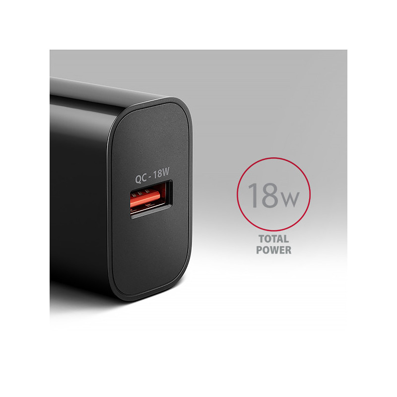 AXAGON ACU-QC18, nabíjačka do siete 18W, 1x port USB-A, QC3.0/AFC/Apple, čierna