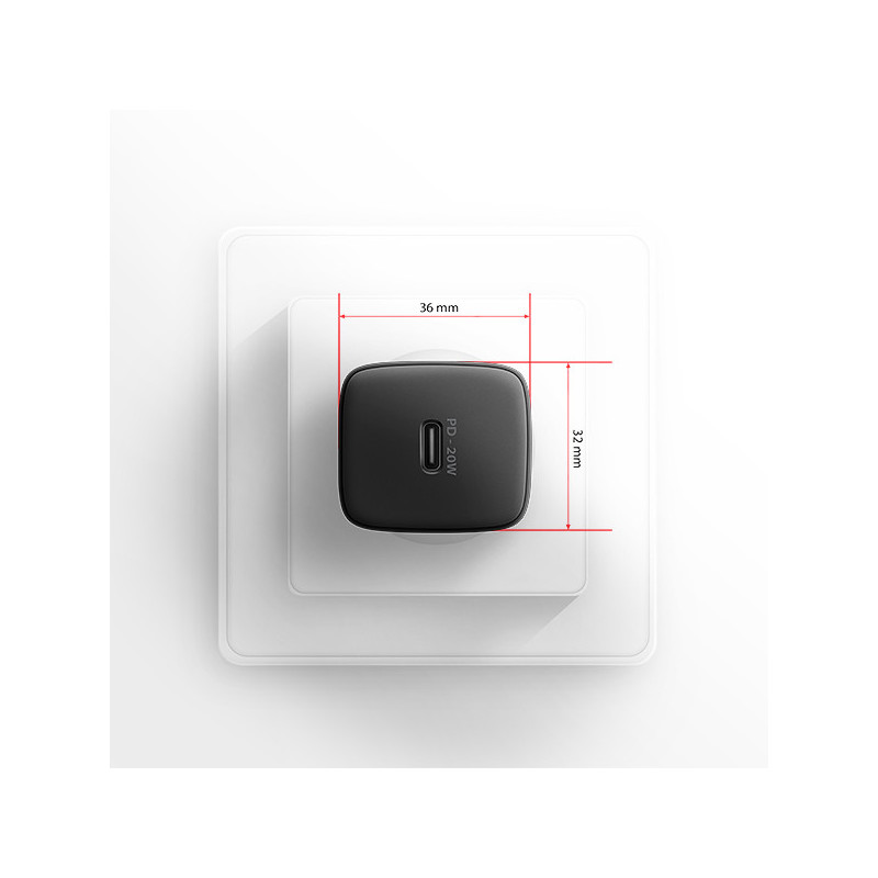 AXAGON ACU-PD20, nabíjačka do siete 20W, 1x port USB-C, PD3.0/PPS/QC4+/AFC/Apple, čierna