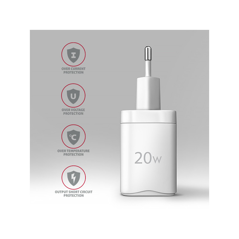 AXAGON ACU-PD20W, nabíjačka do siete 20W, 1x port USB-C, PD3.0/PPS/QC4+/AFC/Apple, biela