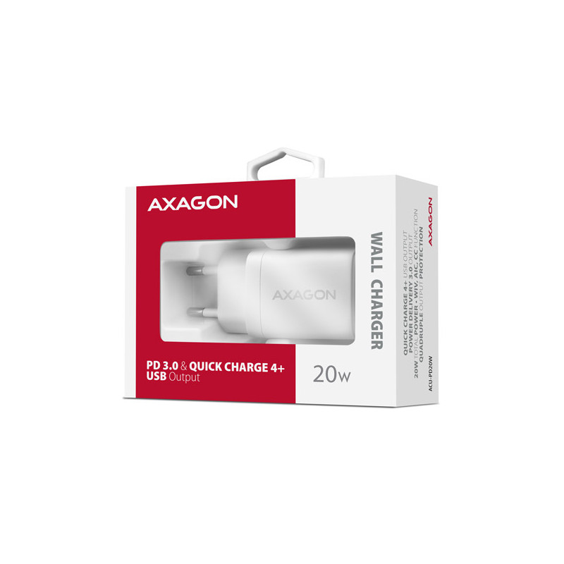 AXAGON ACU-PD20W, nabíjačka do siete 20W, 1x port USB-C, PD3.0/PPS/QC4+/AFC/Apple, biela
