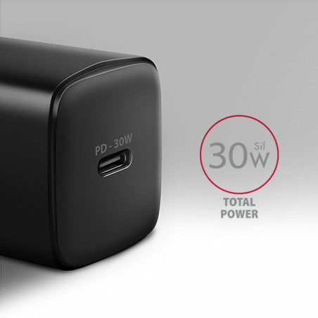 AXAGON ACU-PD30, Sil nabíjačka do siete 30W, 1x port USB-C, PD3.0/PPS/QC4+/SFC/AFC/Apple, čierna
