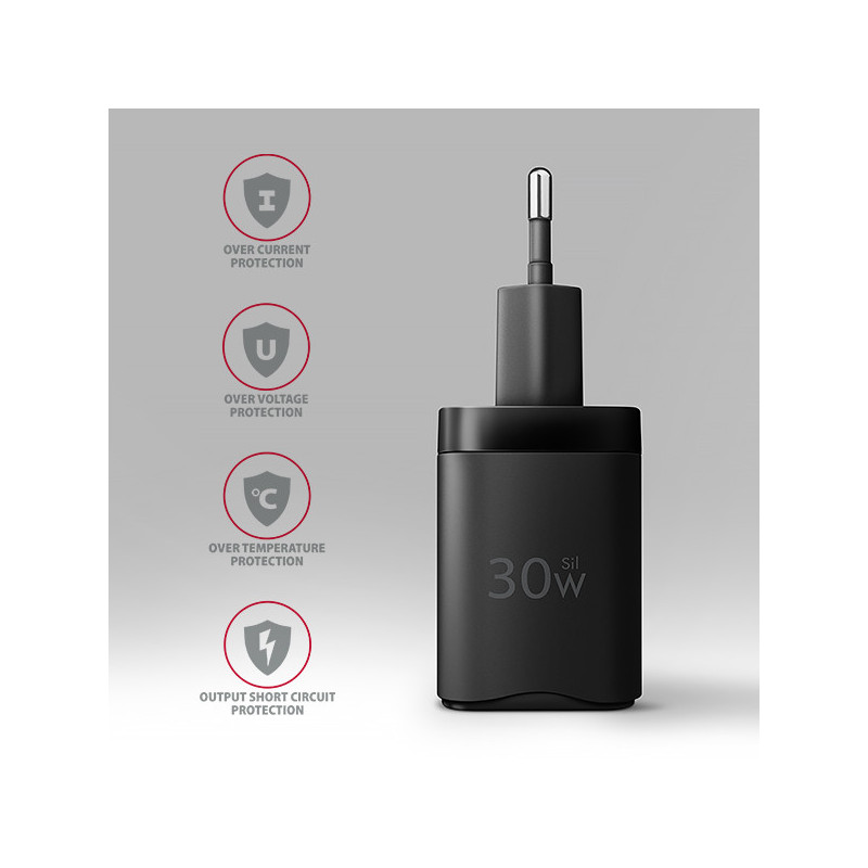 AXAGON ACU-PD30, Sil nabíjačka do siete 30W, 1x port USB-C, PD3.0/PPS/QC4+/SFC/AFC/Apple, čierna