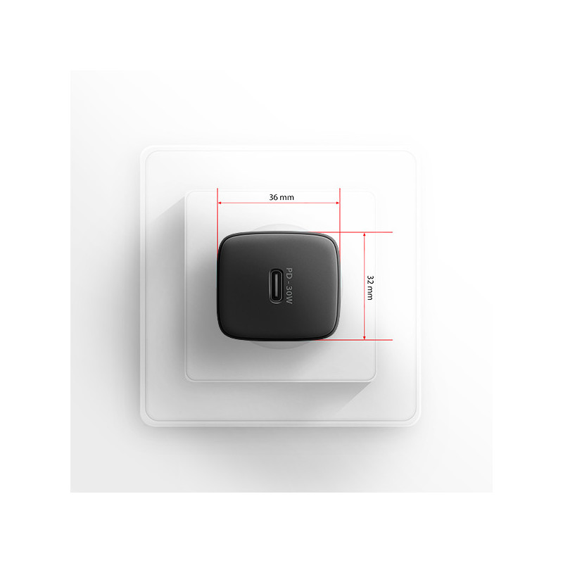 AXAGON ACU-PD30, Sil nabíjačka do siete 30W, 1x port USB-C, PD3.0/PPS/QC4+/SFC/AFC/Apple, čierna