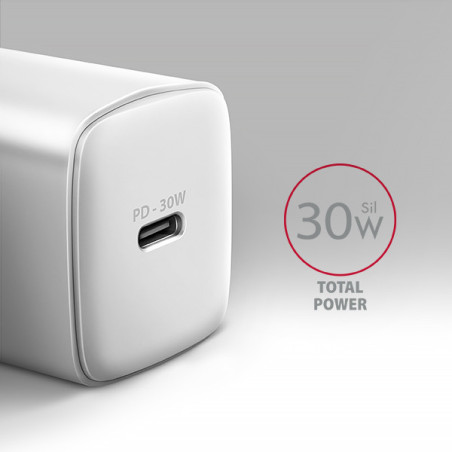 AXAGON ACU-PD30W, Sil nabíjačka do siete 30W, 1x port USB-C, PD3.0/PPS/QC4+/SFC/AFC/Apple, biela