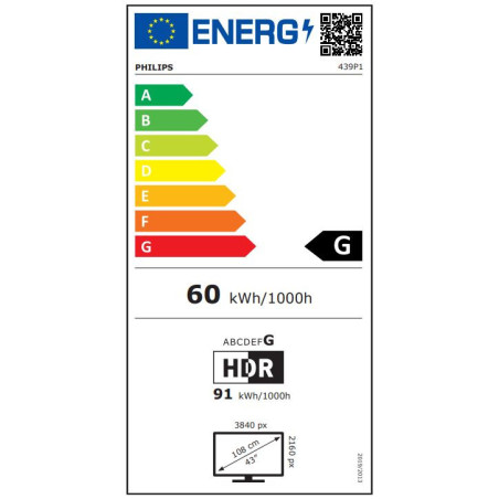 Philips/439P1/00/42,51"/VA/4K UHD/60Hz/4ms/Black/3R