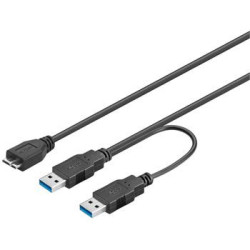 PremiumCord USB 3.0 napájací Y kábel A Male + A Male -- Micro B Mmale, 30cm