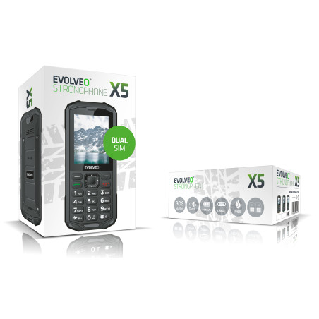EVOLVEO StrongPhone X5, vodotesný odolný Dual SIM telefón, čierno-šedá