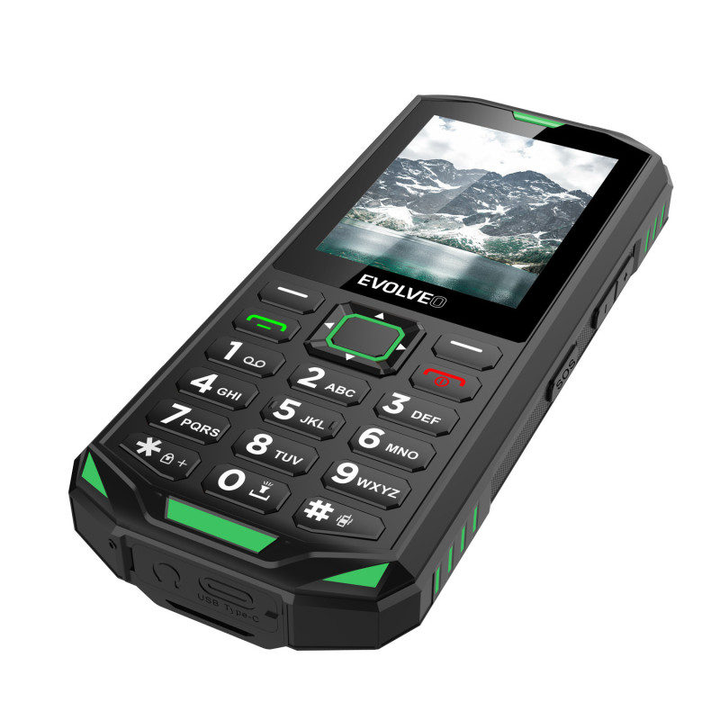 EVOLVEO StrongPhone X5, vodotesný odolný Dual SIM telefón, čierno-zelená