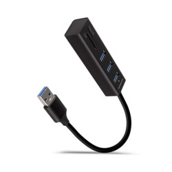 AXAGON HMA-CR3A, USB 3.2 Gen 1 hub, porty 3x USB-A + čítačka kariet SD microSD, kovový, kábel USB-A 20