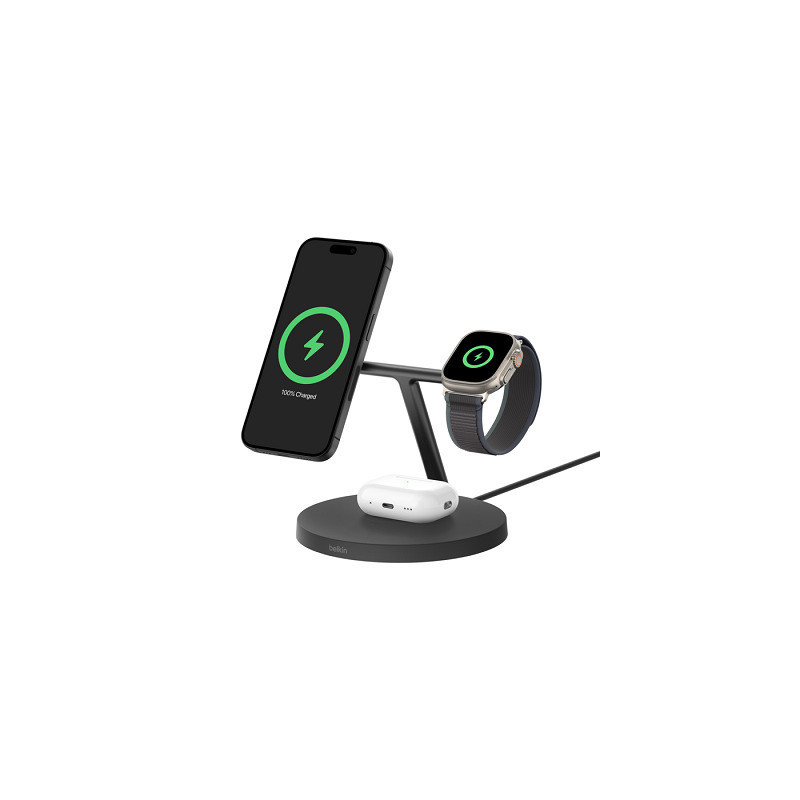 Belkin BOOST CHARGE PRO Qi2, 15W 3v1 stojan s Apple watch fast charge, čierny