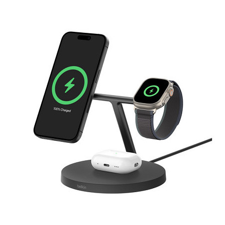 Belkin BOOST CHARGE PRO Qi2, 15W 3v1 stojan s Apple watch fast charge, čierny