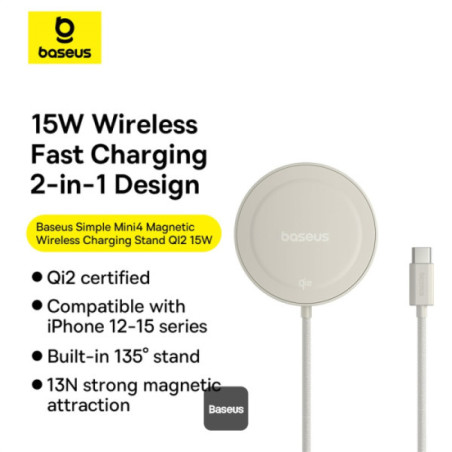 Baseus bezdrôtová nabíjacia magnetická podložka Simple Mini4 Qi2 15W zlatá