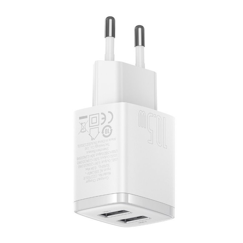 Baseus nabíjačka do siete Compact 2xUSB 10,5W biela