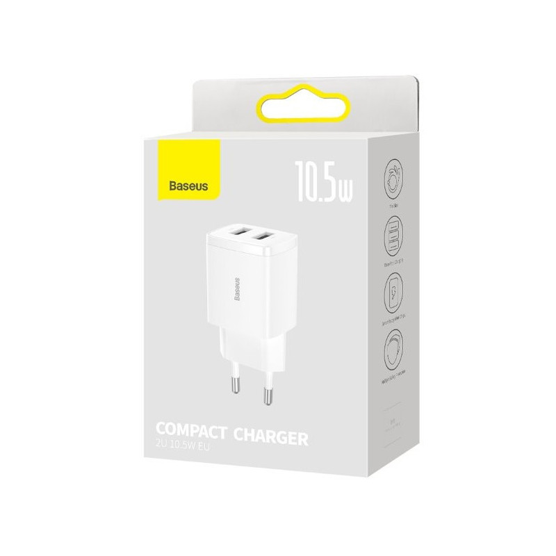 Baseus nabíjačka do siete Compact 2xUSB 10,5W biela