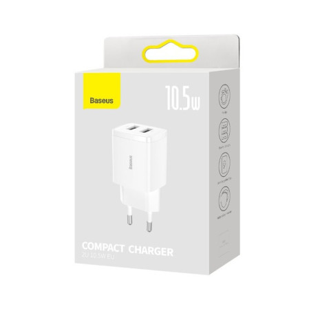 Baseus nabíjačka do siete Compact 2xUSB 10,5W biela