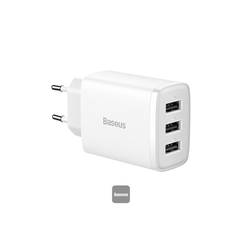 Baseus nabíjačka do siete Compact 3xUSB 17W biela