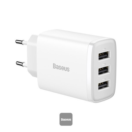 Baseus nabíjačka do siete Compact 3xUSB 17W biela