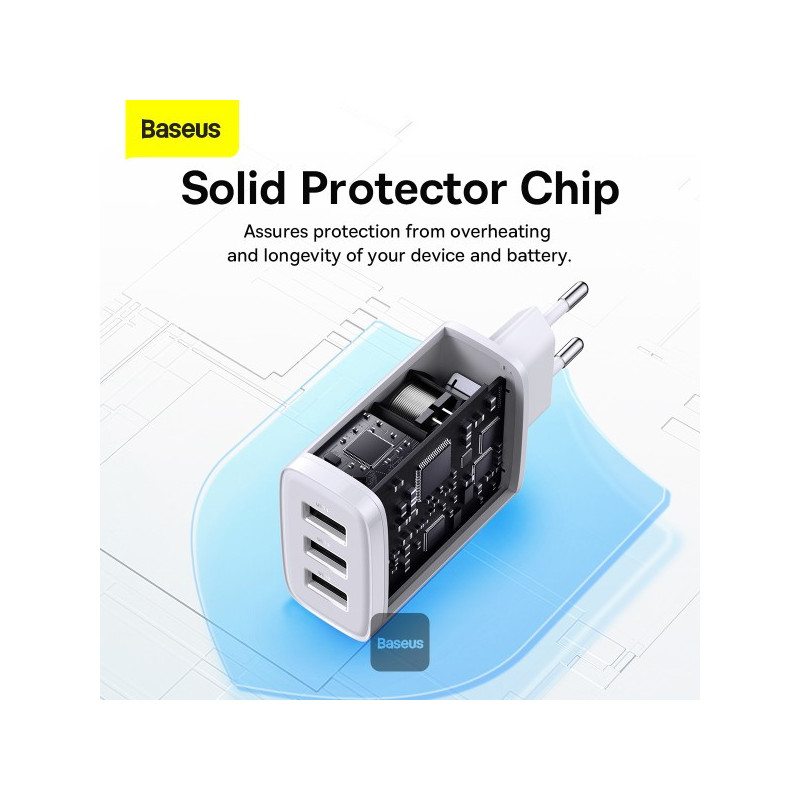 Baseus nabíjačka do siete Compact 3xUSB 17W biela
