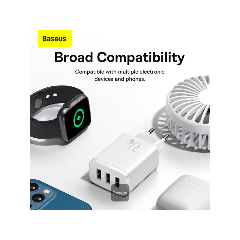 Baseus nabíjačka do siete Compact 3xUSB 17W biela