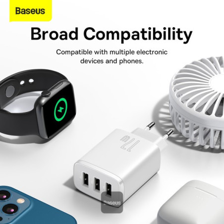 Baseus nabíjačka do siete Compact 3xUSB 17W biela