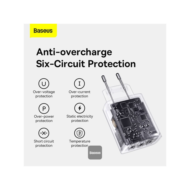 Baseus nabíjačka do siete Compact 3xUSB 17W biela