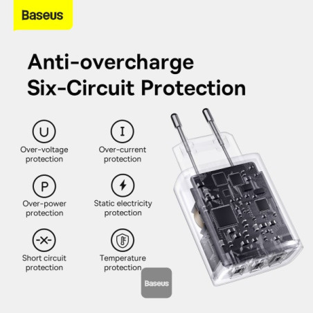 Baseus nabíjačka do siete Compact 3xUSB 17W biela