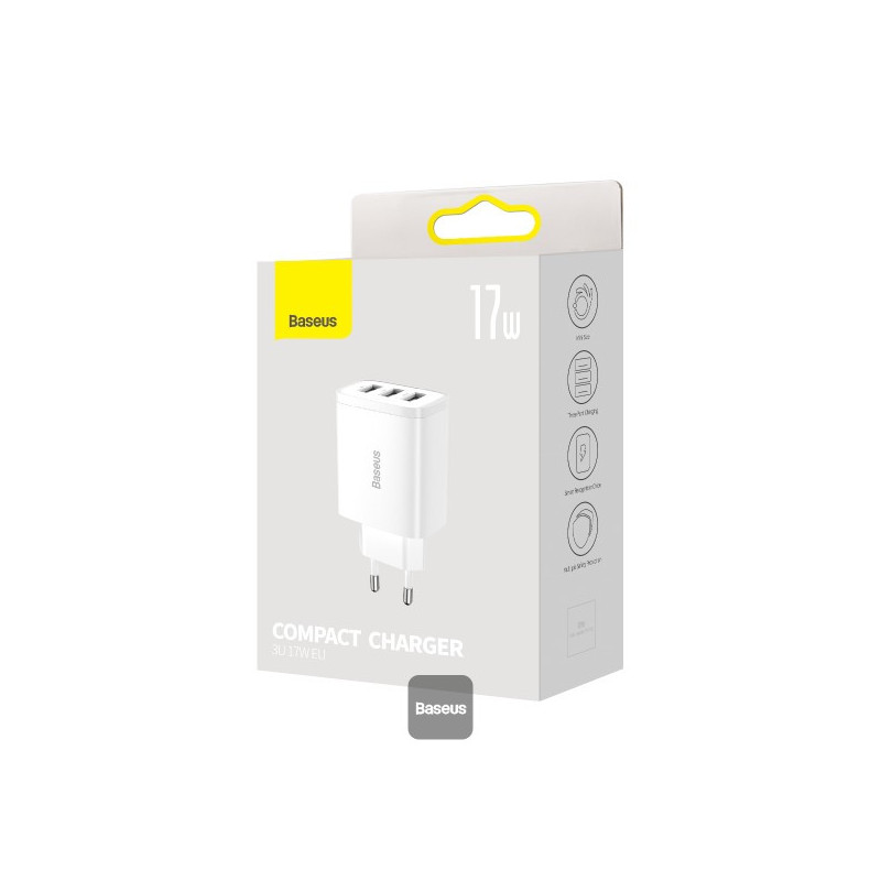 Baseus nabíjačka do siete Compact 3xUSB 17W biela