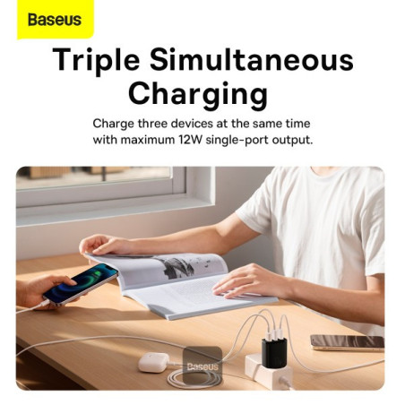 Baseus nabíjačka do siete Compact 3xUSB 17W čierna