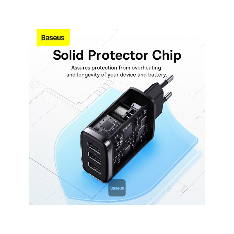 Baseus nabíjačka do siete Compact 3xUSB 17W čierna