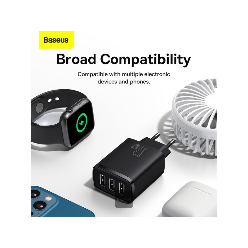 Baseus nabíjačka do siete Compact 3xUSB 17W čierna
