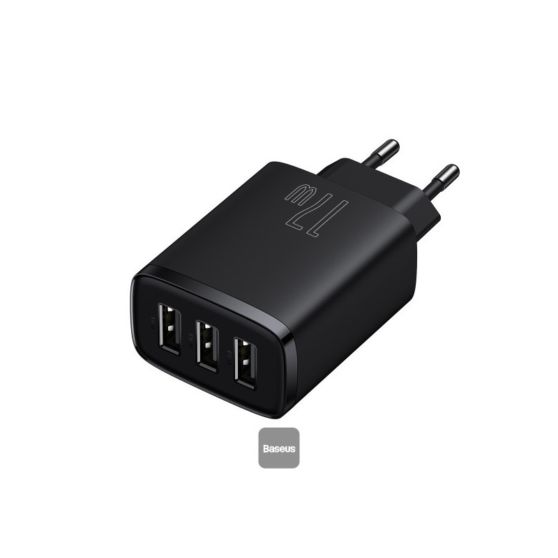 Baseus nabíjačka do siete Compact 3xUSB 17W čierna