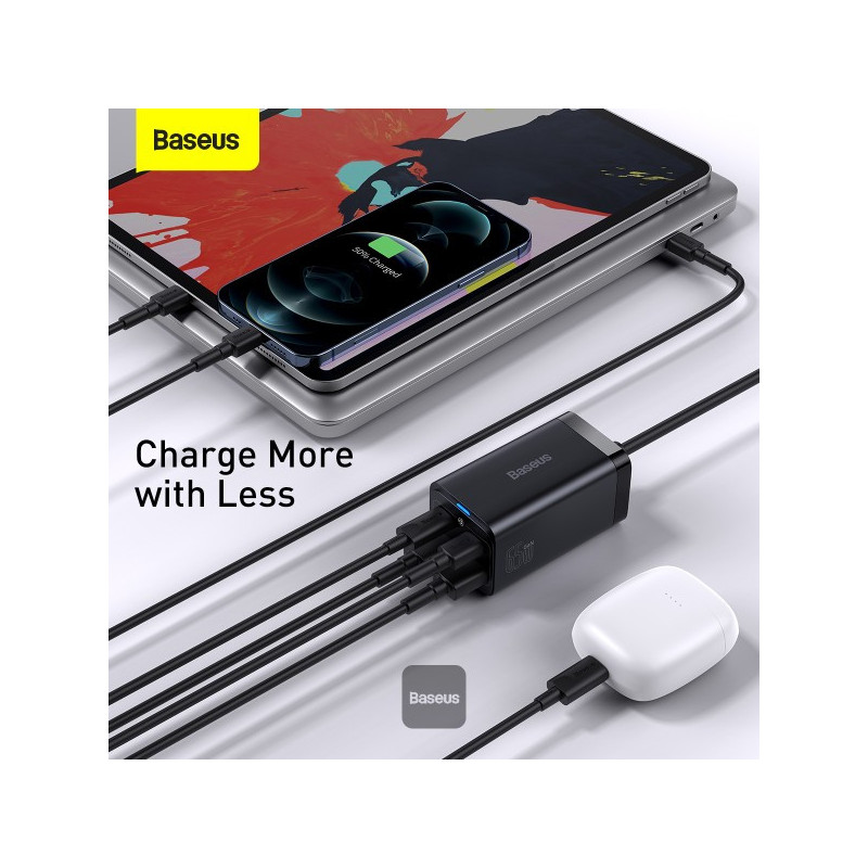 Baseus rýchlonabíjačka do siete GaN3 Pro, 2x USB-C, 2x USB 65W čierna