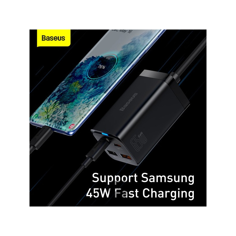 Baseus rýchlonabíjačka do siete GaN3 Pro, 2x USB-C, 2x USB 65W čierna