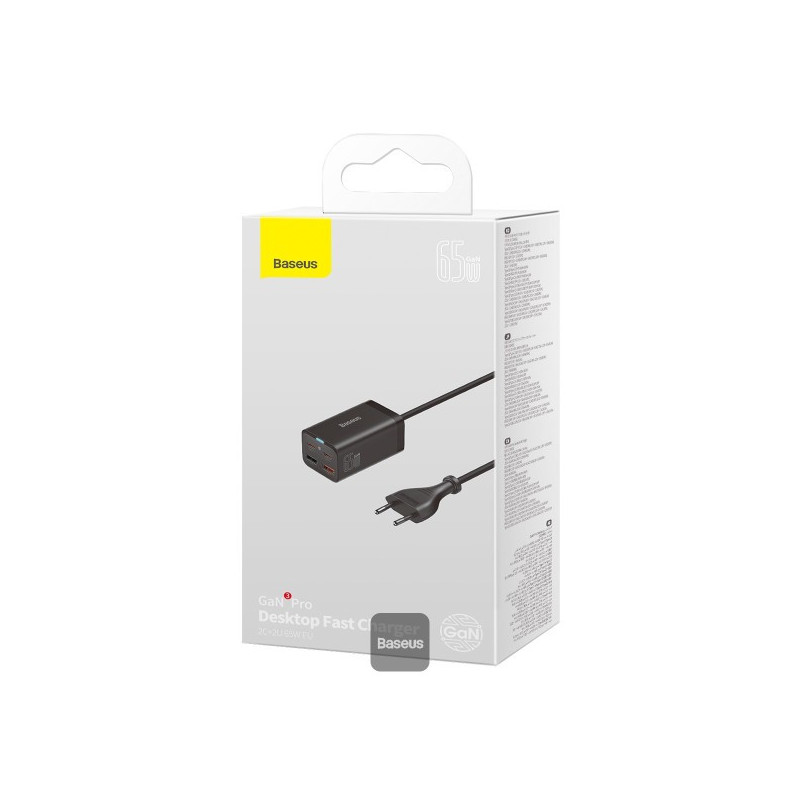 Baseus rýchlonabíjačka do siete GaN3 Pro, 2x USB-C, 2x USB 65W čierna