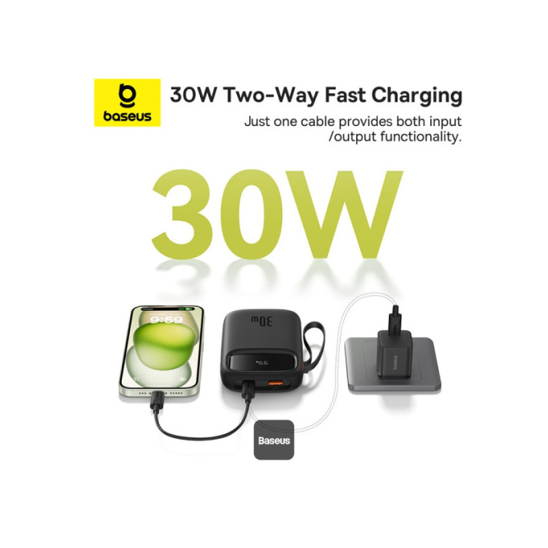 Baseus power banka Qpow 10000mAh 30W čierna s USB-C káblom