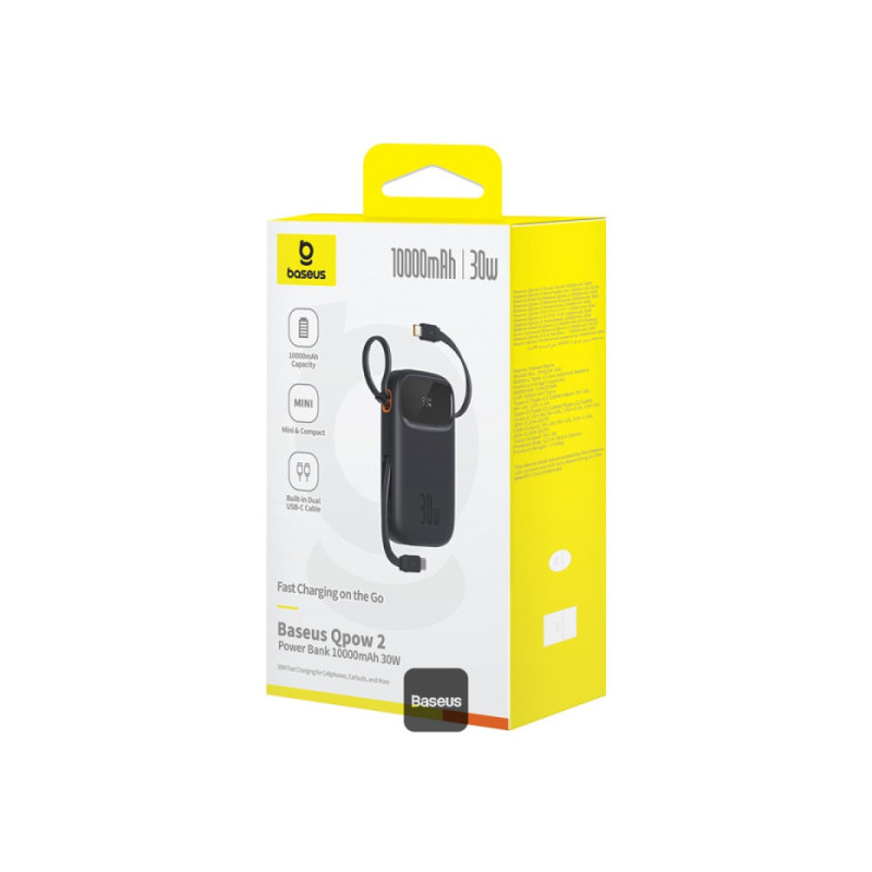 Baseus power banka Qpow 10000mAh 30W čierna s USB-C káblom