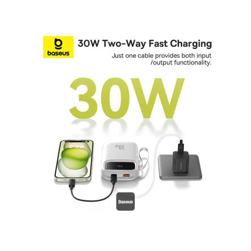 Baseus power banka Qpow 10000mAh 30W biela s USB-C káblom