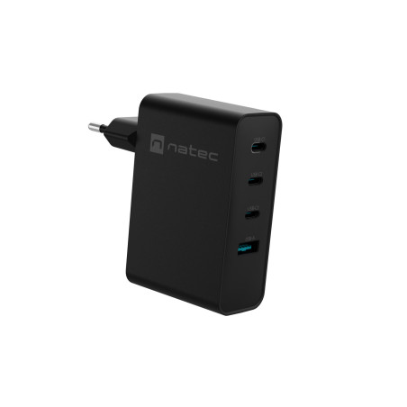 Univerzálna USB nabíjačka Natec GaN 100W, 3X USB-C, 1X USB-A, Čierna